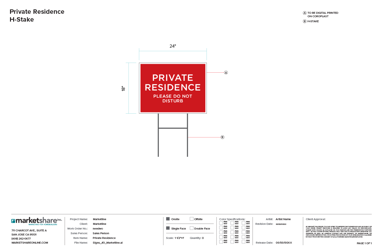 Private Residence Sign (H-Stake)- 18" x 24"